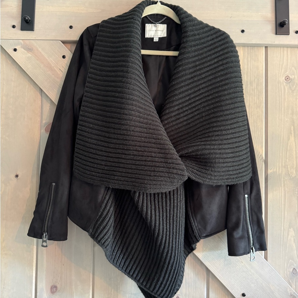 Lucky Brand Black Suede & Knit Jacket